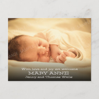 New Baby Announcement (white text, horizontal) Postcard