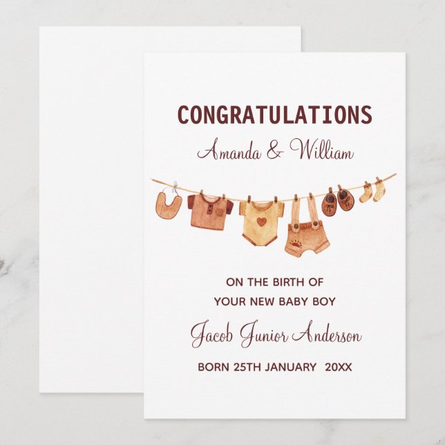 New Baby-Baby Clothes Congratulations Personalised Card (Front/Back)