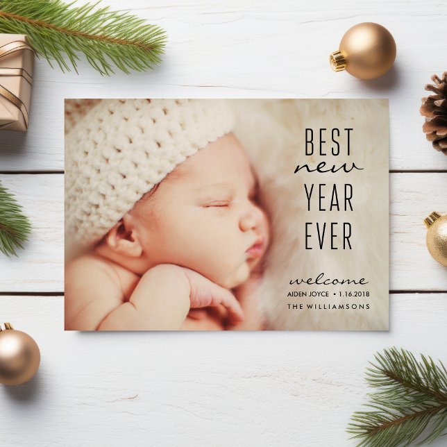 New Baby Best New Year Ever Modern Holiday Photo Invitation (Creator Uploaded)