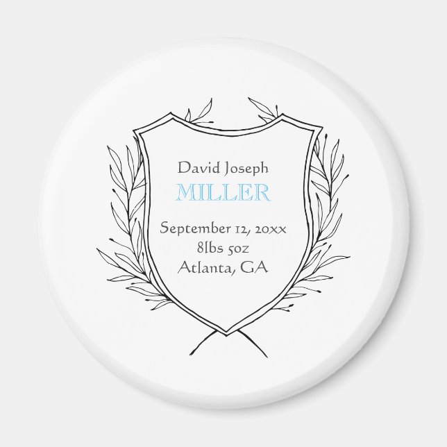 New Baby Birth Announcement Family Crest Blue Magnet (Front)