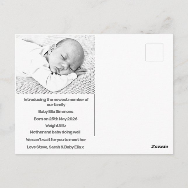 new baby birth announcement green purple modern postcard (Back)