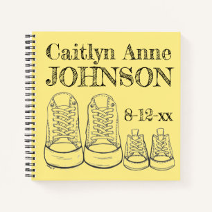 New Baby Birth Date Personalised Big Little Shoes Notebook