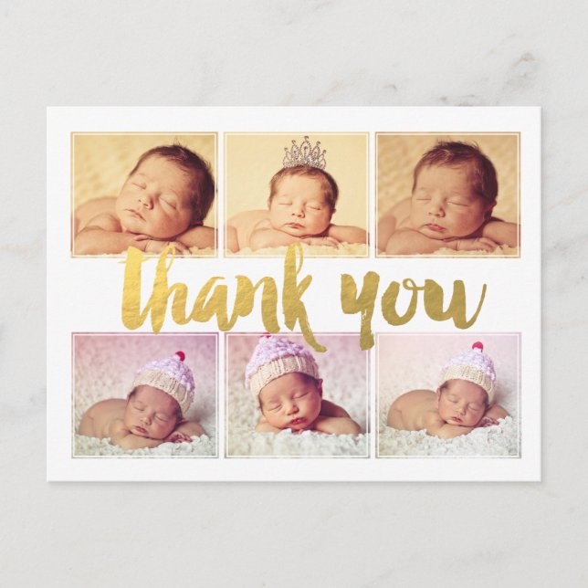 New Baby Birth Gold Thank You Photo Frame Postcard (Front)