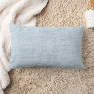 New Baby blue Linen Fabric Full Name Birth Date Lumbar Cushion