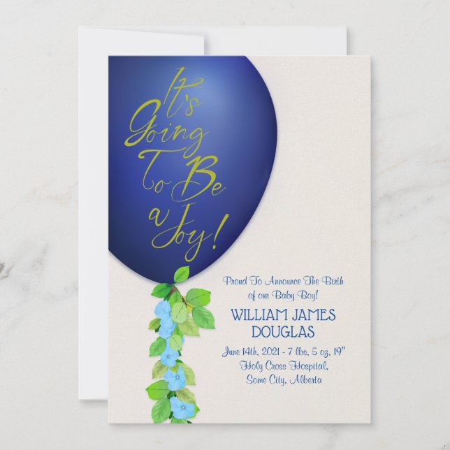 New Baby Boy Announcement Card (Front)