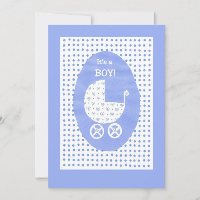 New Baby Boy Announcement Card - customisable (Front)