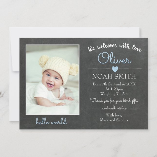 New baby boy announcement/thank you card (Front)