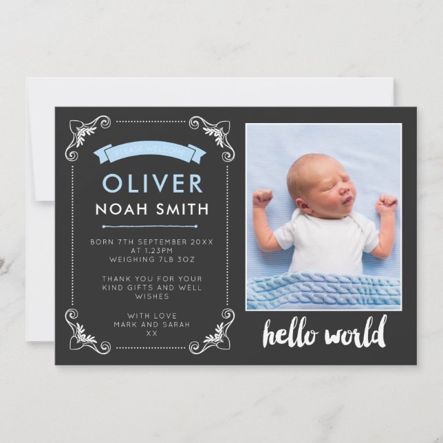 New baby boy announcement/thank you card (Front)