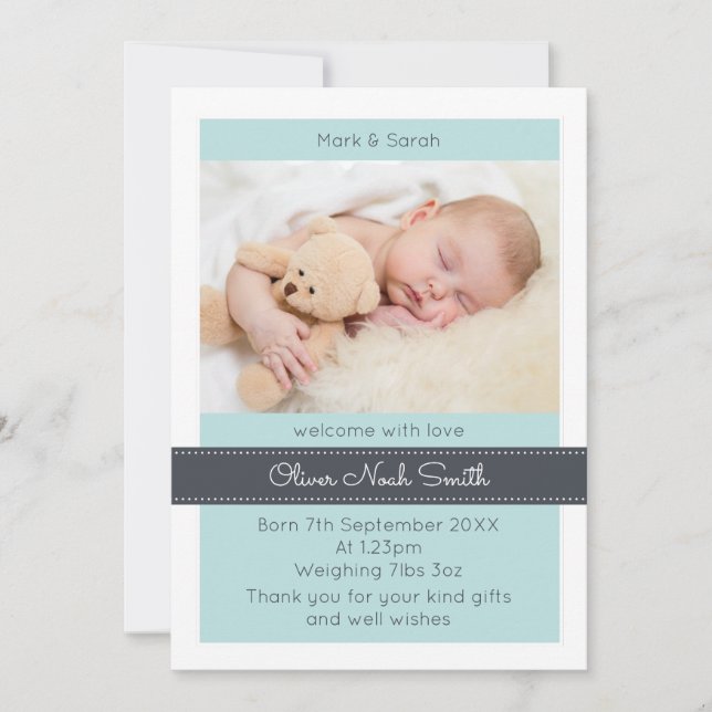 New baby boy announcement/thank you card (Front)