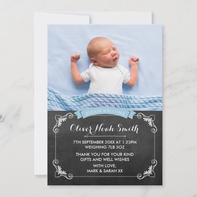 New baby boy announcement/thank you card (Front)
