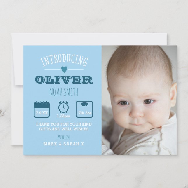 New baby boy announcement/thank you card (Front)
