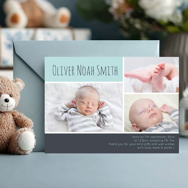 New baby boy announcement/thank you card (Capture every sweet detail 💙 A modern photo collage birth announcement to celebrate your little one)