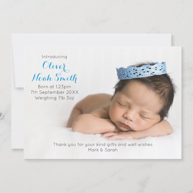 New baby boy announcement/thank you card (Front)