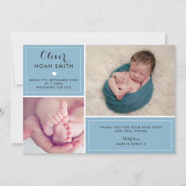New baby boy announcement/thank you card (Front)