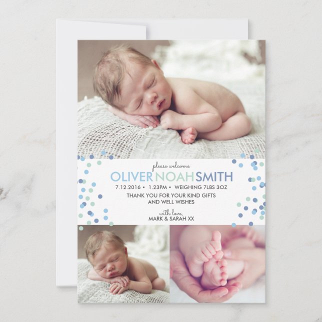 New baby boy announcement/thank you card A5 (Front)