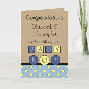 New Baby Boy big love rustic blue yellow Card