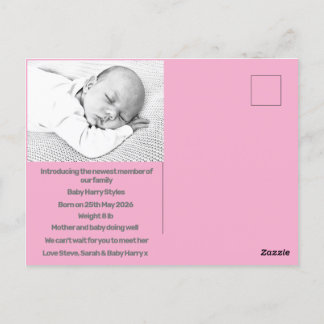 new baby boy birth announcement blue purple modern postcard