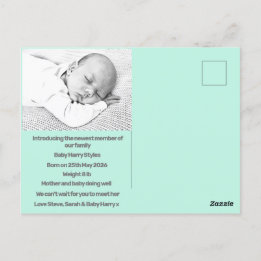 new baby boy birth announcement blue purple modern postcard