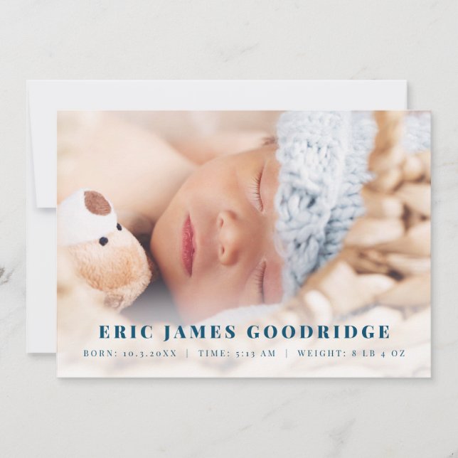 New Baby Boy Birth Announcement Photo Cards (Front)