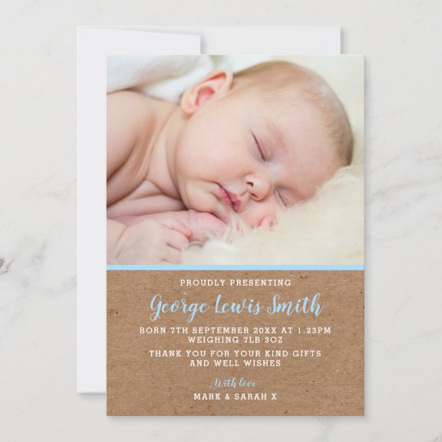 New baby boy birth announcement/thank you card (Front)