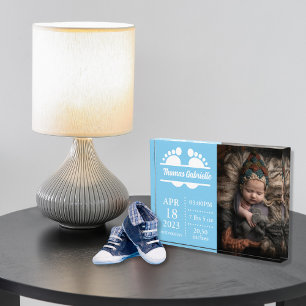 New Baby Boy Blue Birth Stats Keepsake Photo Block
