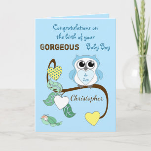 New Baby Boy blue with a cute owl Card