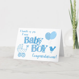 New Baby Boy Congratulations Balloons Bird Card