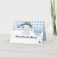 New Baby Boy Congratulations Card, Cute Blue Bear