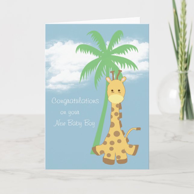 New baby boy congratulations pale blue giraffe card (Front)