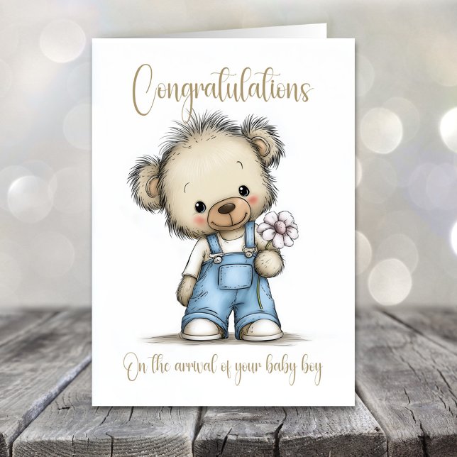 New Baby Boy Congratulations Teddy Bear Card (Creator Uploaded)