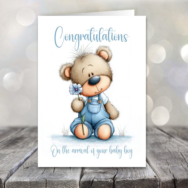 New Baby Boy Congratulations Teddy Bear Card (Creator Uploaded)