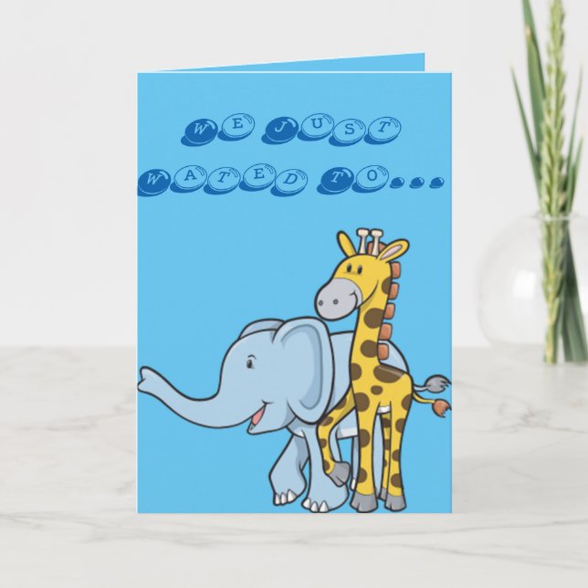 New Baby Boy Giraffe and Elephant Announcement (Front)
