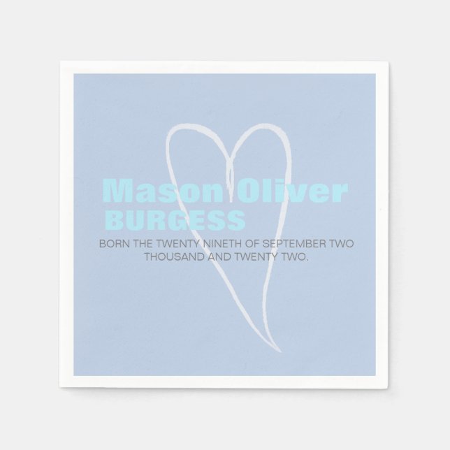 New Baby Boy Heart Napkin (Front)