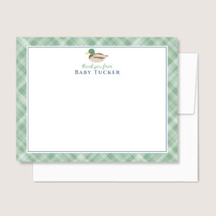 New Baby Boy Mallard Duck Thank You Stationery Card