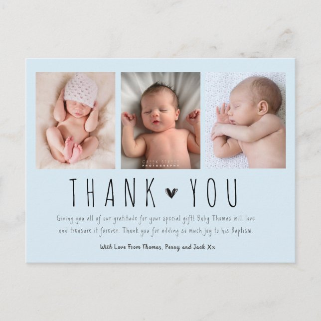 New baby boy, modern photo thank you card (Front)