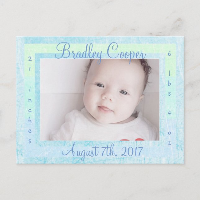 New Baby Boy Newborn Photo Birth Announcements (Front)