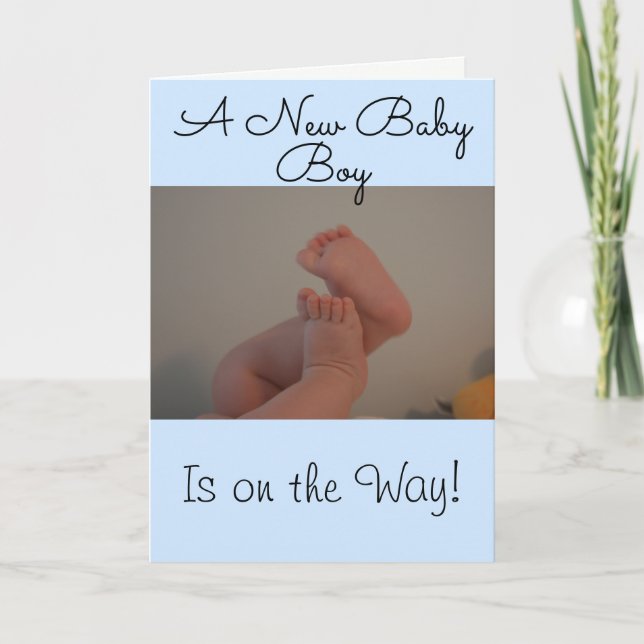 New Baby Boy on the Way Baby Feet PHOTO  Card (Front)