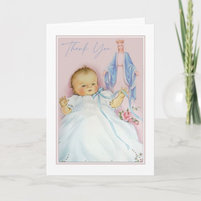 New Baby  Boy or Girl Baptism Catholic Thank You Card (Front)