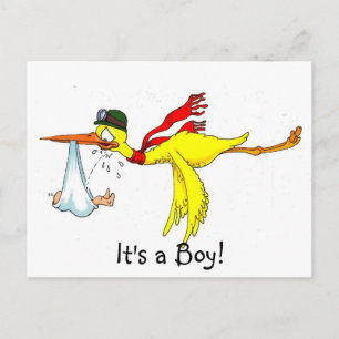 New baby boy Peeing on the stork! Announcement Postcard