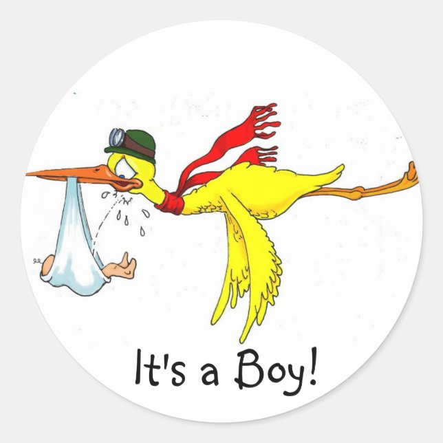 New baby boy Peeing on the stork! Classic Round Sticker (Front)