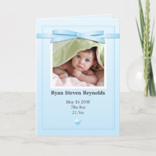 New Baby Boy Photo Blue Announcement Card
