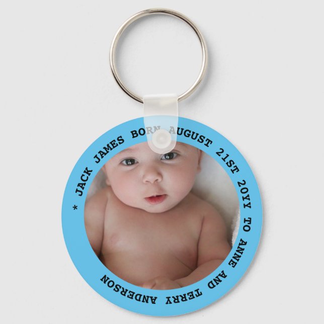 NEW BABY BOY PHOTO FAVORS Text Gifts Under $4 Key Ring (Front)
