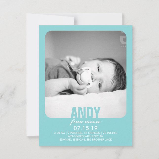 New Baby Boy Photo Flat Announcement (Front)