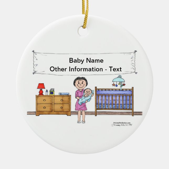 New Baby Boy - Single Mum Ceramic Tree Decoration (Front)