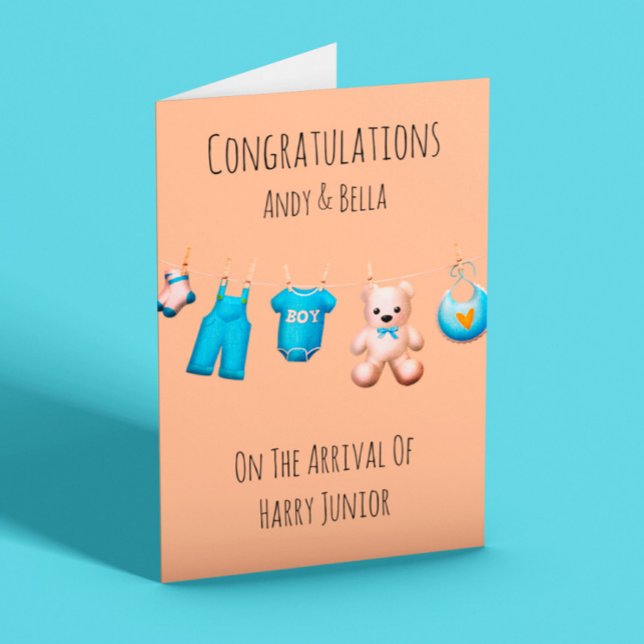 New Baby Boy Teal Congratulations Customisable  Card (Creator Uploaded)
