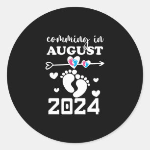New Baby Coming in Augu 2 24 pregnancy announcemen Classic Round Sticker