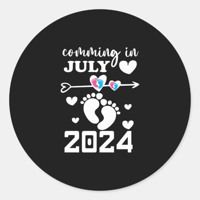 New Baby Coming in July 2024 pregnancy announcemen Classic Round Sticker (Front)