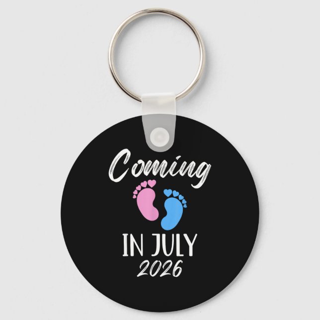 New Baby Coming In July 2026 Funny Baby Shower Boy Key Ring (Front)