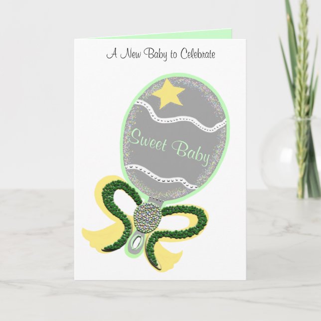 New Baby Congratulations Green Yellow Rattle Card (Front)