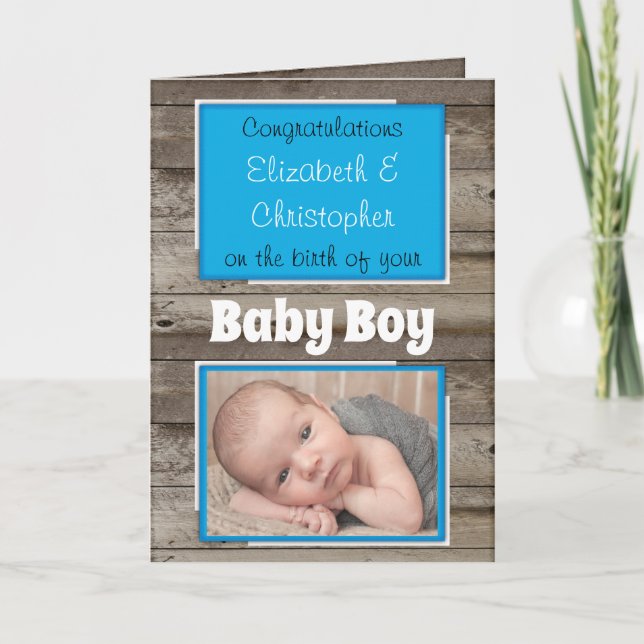 New Baby congratulations photo rustic blue Card (Front)